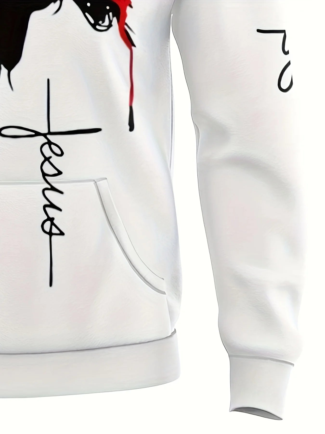 Men's Colorblock 3D Drawstring "Jesus" Long Sleeve Hoodie Sweatshirt