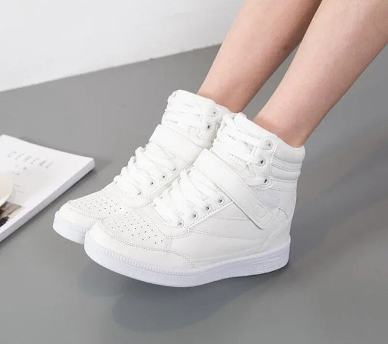 Platform PU Leather Hightop Ladies Sneakers