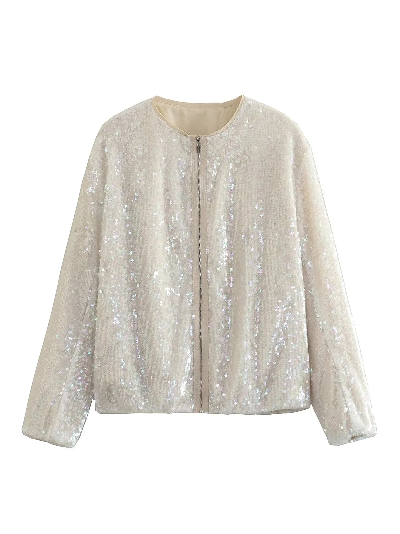 Women's Sequin Metallic Long Sleeve Bomber Jacket