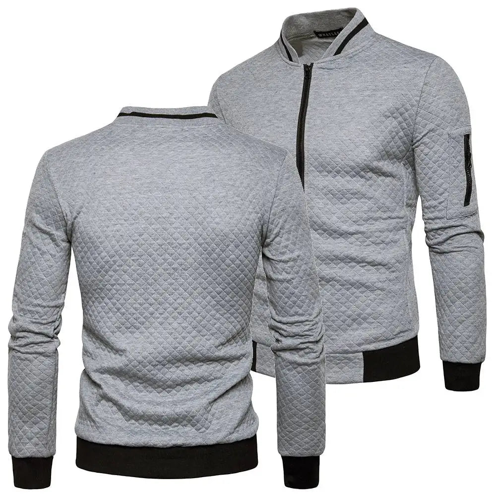 Men's Sportswear Jacquard Plaid Zipper Stand Collar Bomber Sweat Jacket