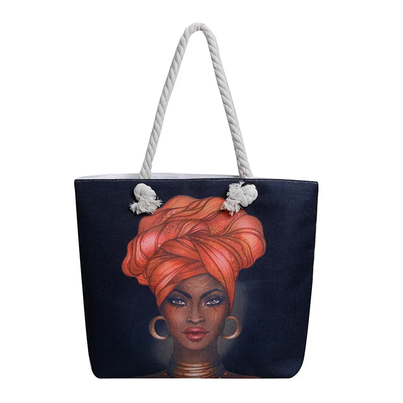 Black African Woman 3D Canvas Print Women's Single Shoulder Large Capacity Tote Bags