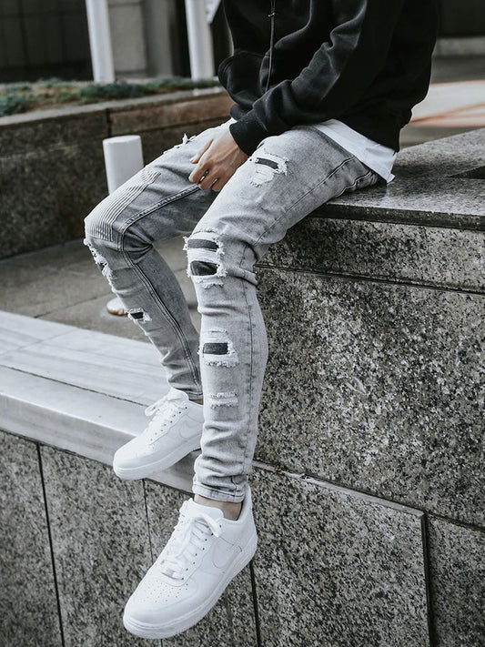 Men's Skinny Ripped Streetwear Distressed Jeans