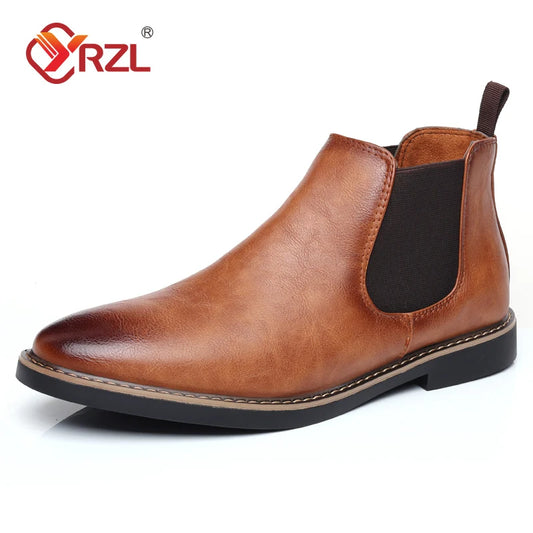 Men's Chelsea Retro PU Leather Solid Ankle Boots