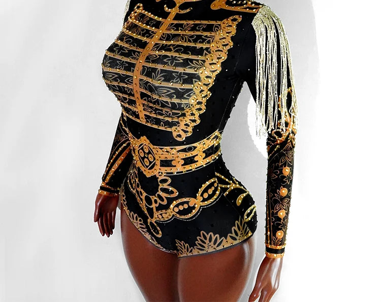 Luxury Rhinestone Fringe Bodysuit Sparkly Sequin Leotard Women Stage Performance Wear Drag Queen Costume Nightclub GOGO Dance Ou