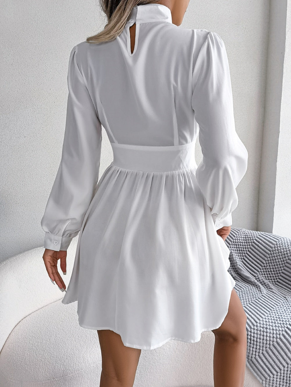 Hollow Out Deep V-Neck Long Sleeve A-Line Mini Dress