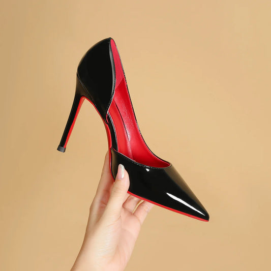 Red Bottom Temperament Pointed Patent Leather Shallow Pumps