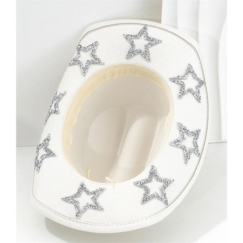 Wide Brim Rhinestone Star Western Fedora Cowgirl Hat