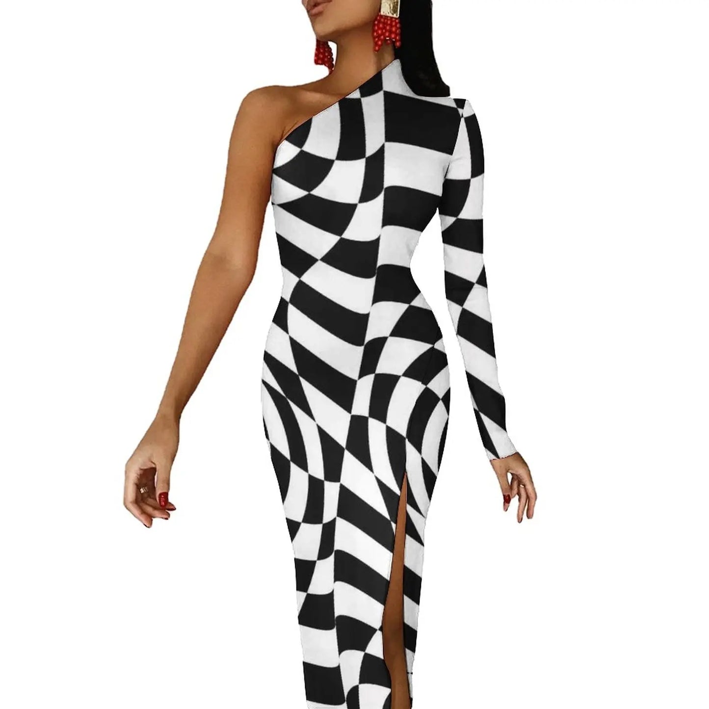 Striped/Rainbow Striped/American Flag Print One Sleeve Asymmetrical Bodycon Midi Dresses