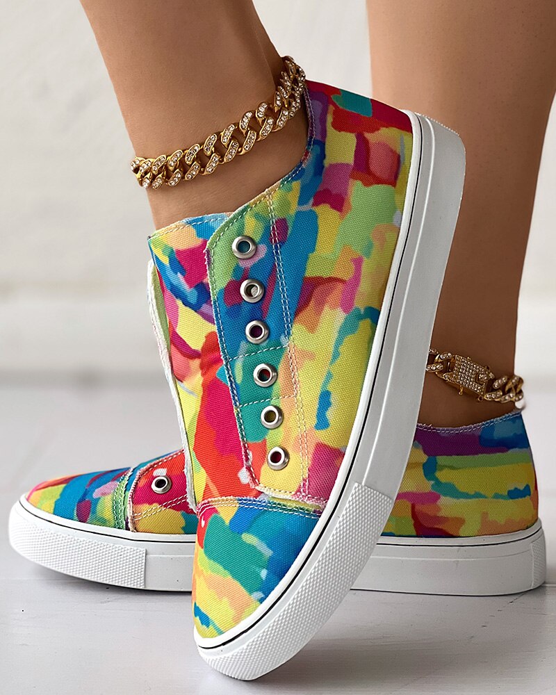 Melting Colors Print Eyelet Canvas Sneakers