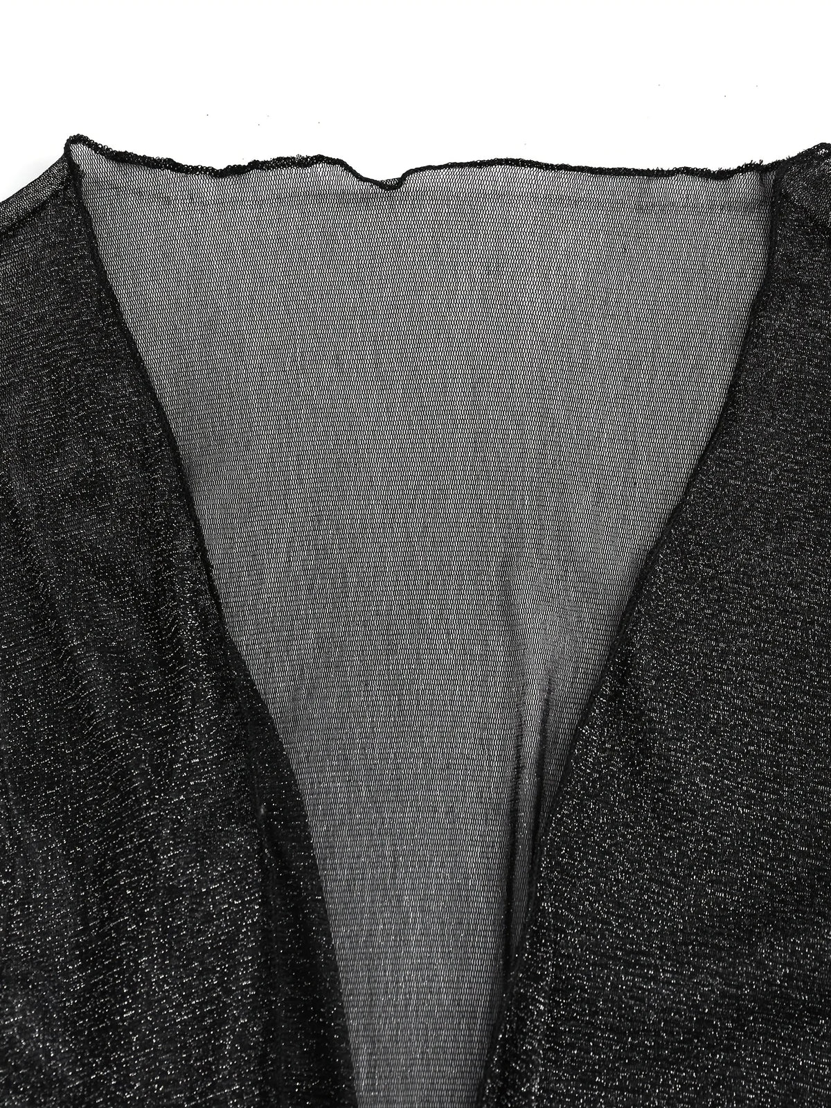 Black Sheer Transparent Rhinestone Embellished Open Crop Cardigan Top