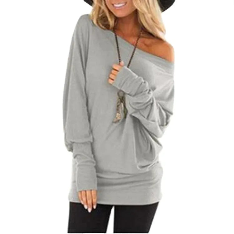 Batwing Women's Long Sleeve Solid Color Top