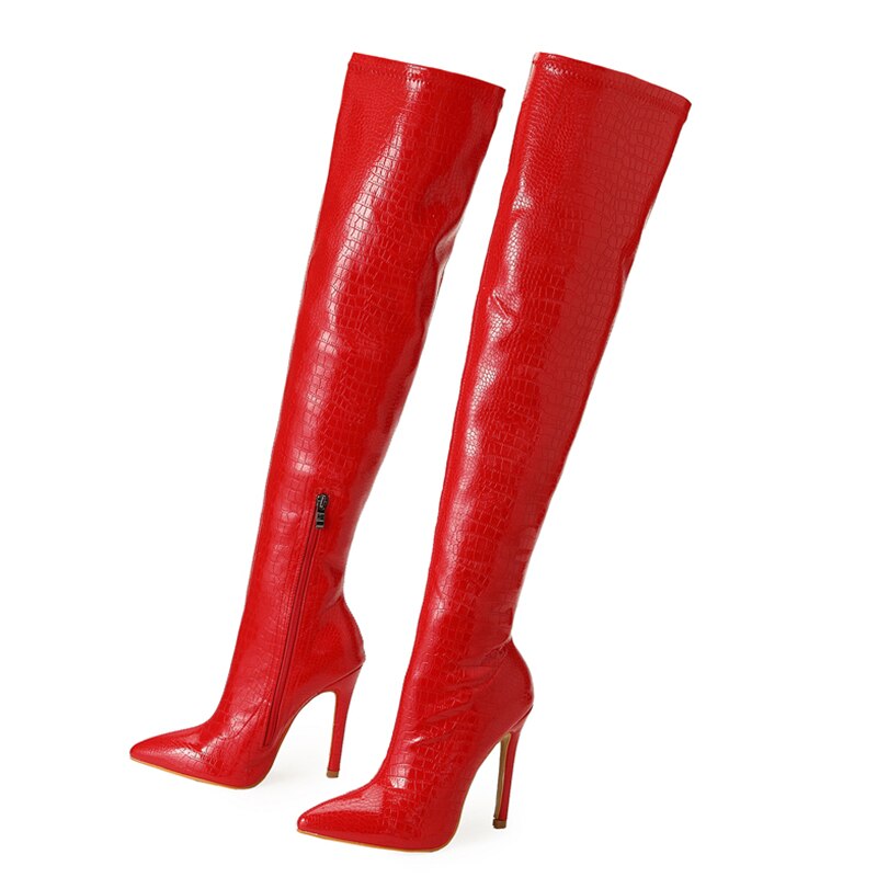 Over-the-Knee Side Zipper Slip-On Pointed Toe Boots