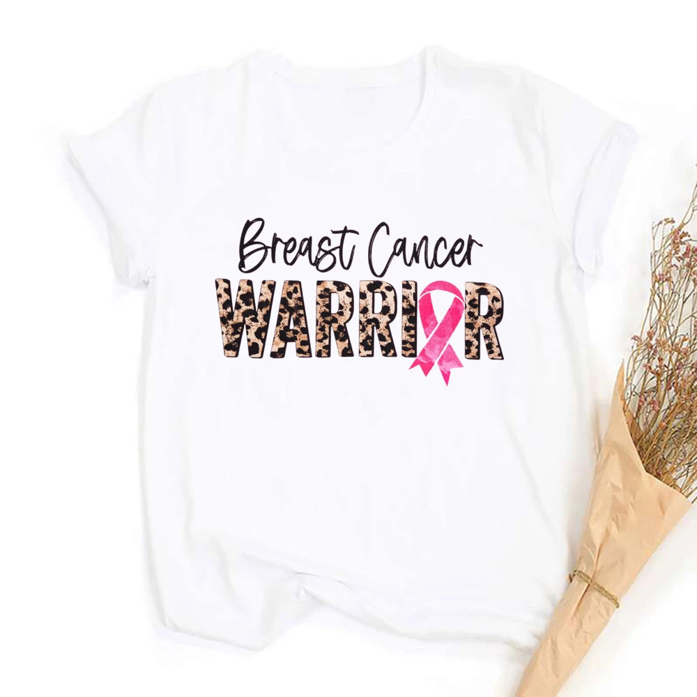 Heart Print Women's Pink Ribbon Breast Cancer Awareness T-Shirt