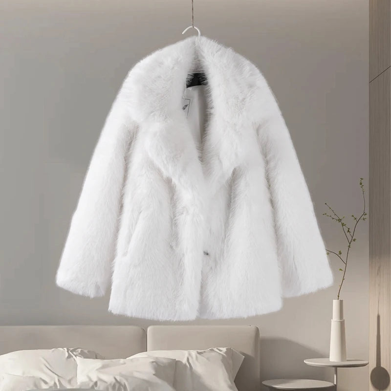 Plush Faux Fur Women's Solid Color Thick Teddy Coat