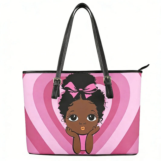 Black Princess Print CUSTOMIZED Leather Large Capacity Tote Bags