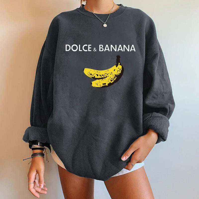 "DOLCE & BANANA" Streetwear O-Neck Long Sleeve Drop Shoulder Loose Women's Sweatshirt