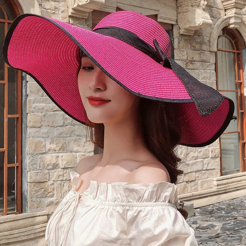 Oversized Straw Fedora Hat w/ Bow