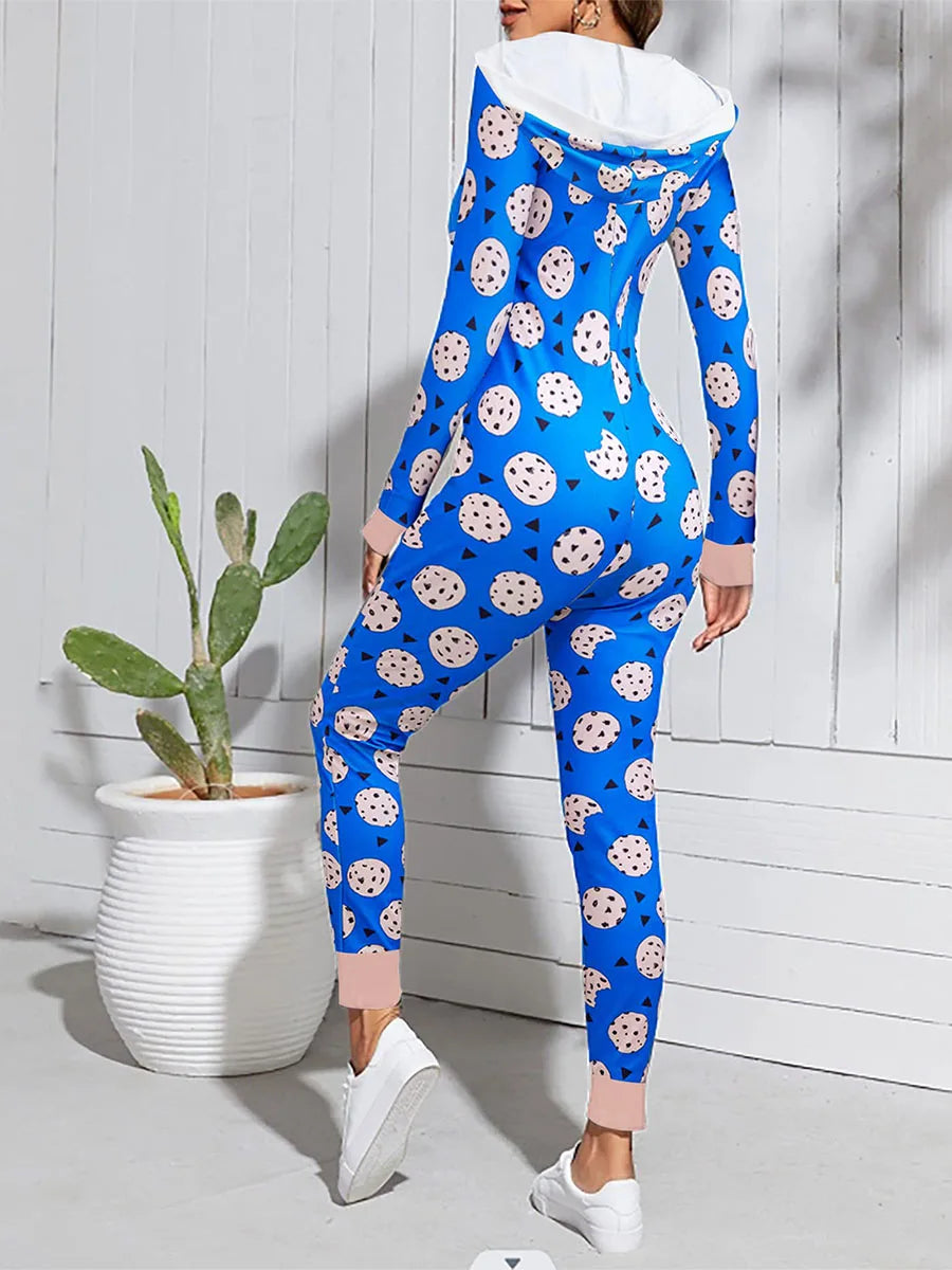 Christmas Women's Long Sleeve Hooded Pajama Romper Onesie