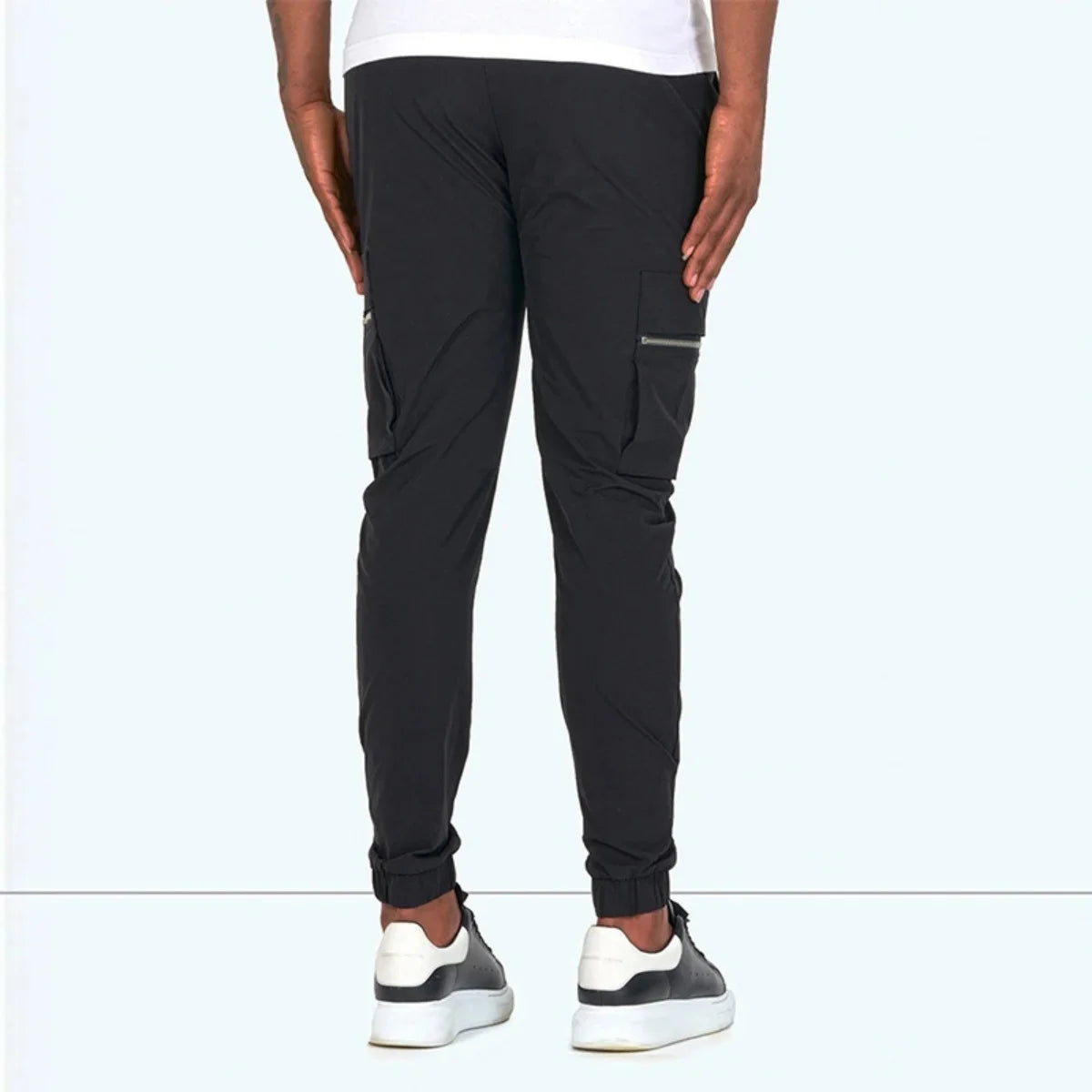 Men's Zipper Pocket Design Drawstring Solid Cargo Pants
