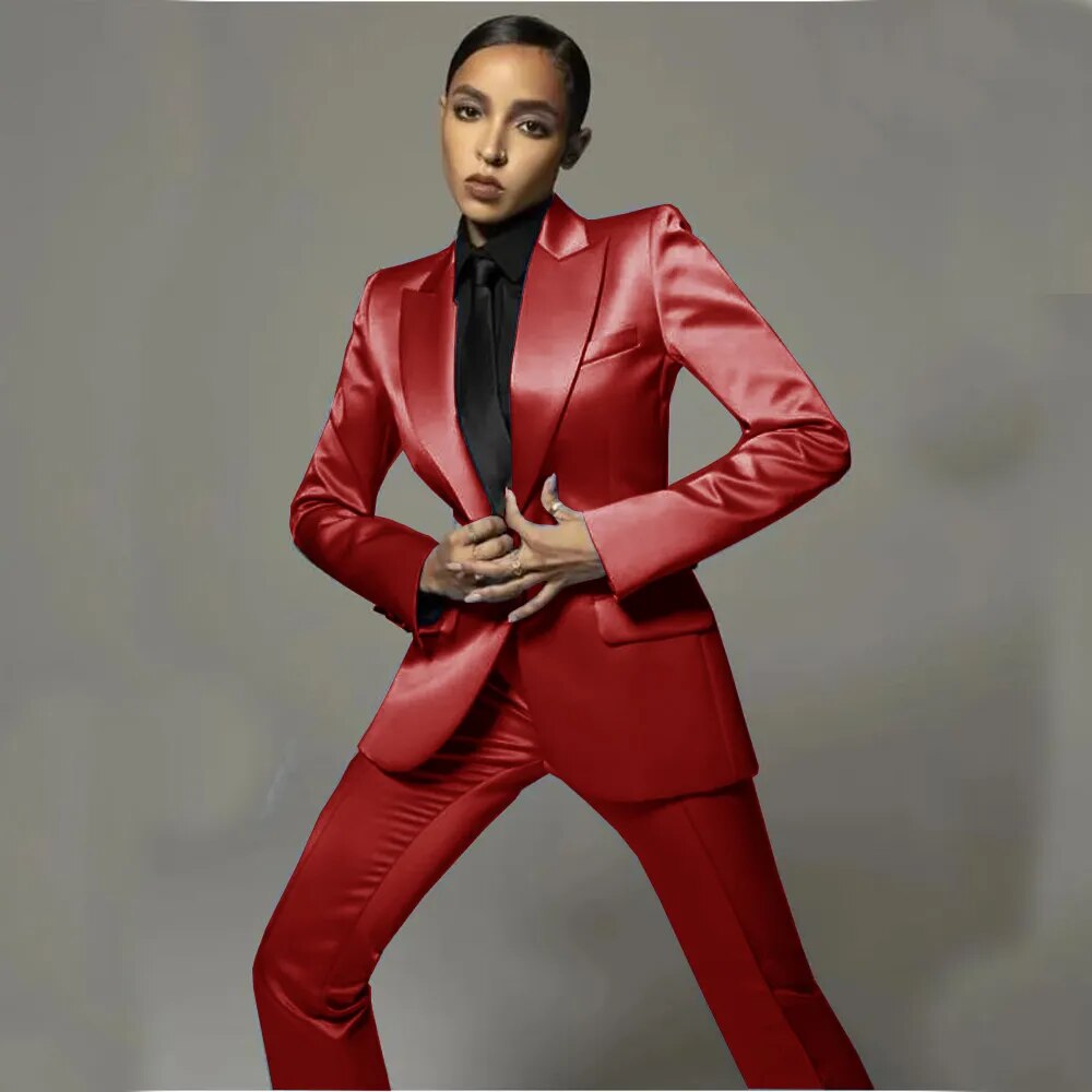 Satin Slim Fit Blazer + Matching Trouser Pants Women's Business Suit