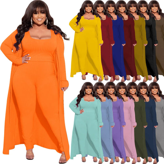 Plus Size Long Sleeves Cardigan + Matching Jumpsuit 2-Piece Set to 4X