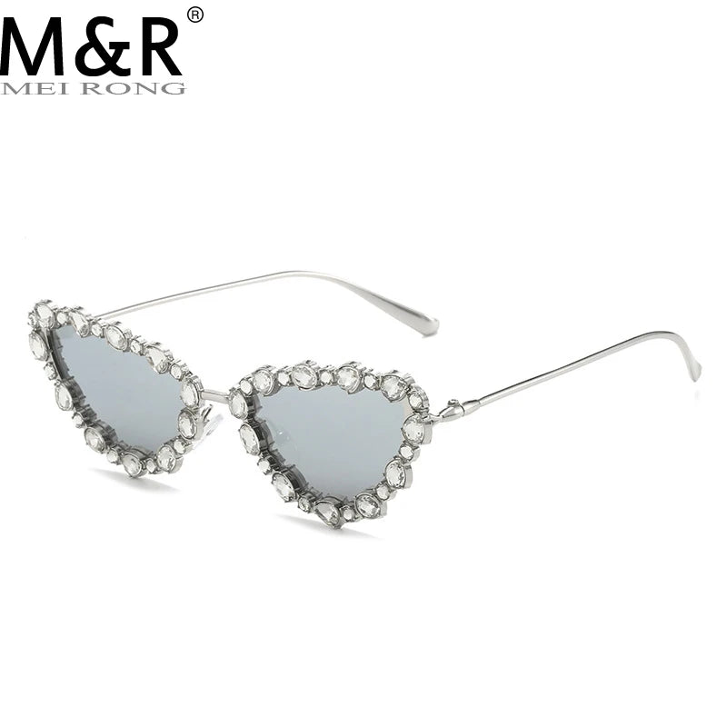 Vintage Crystal  Lightweight Alloy Cat-Eye Eye Rhinestone Shiny Clear Frame UV400 Women's Sunglasses