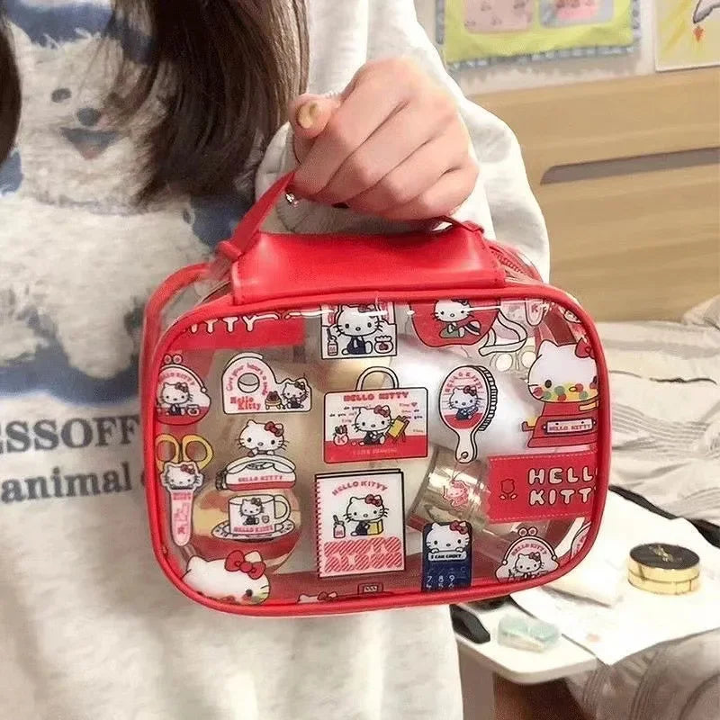 Red Hello Kitty PVC Clear Transparent Cartoon Portable Handbag