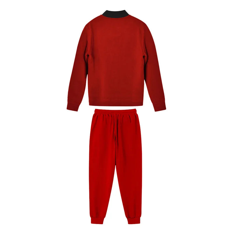 Men's O-Neck Colorblock Bomber Sweat Jacket + Drawstring Jogger Sweatpants Tracksuit