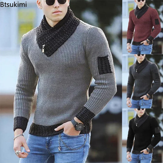 Men's Vintage Knitted Wool Turtleneck Cotton Pullover Sweater