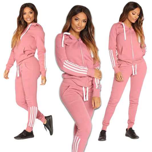 "LOVE" Side Striped Ladies Zipper Hoodie Tracksuit