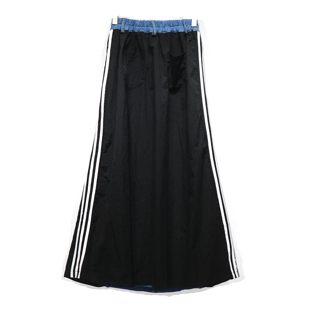 240939 European American Personalized Buttons Woman A-E Skirt Loose Plus Size Patchwork Denim Long Skirts Faldas Mujer Saias