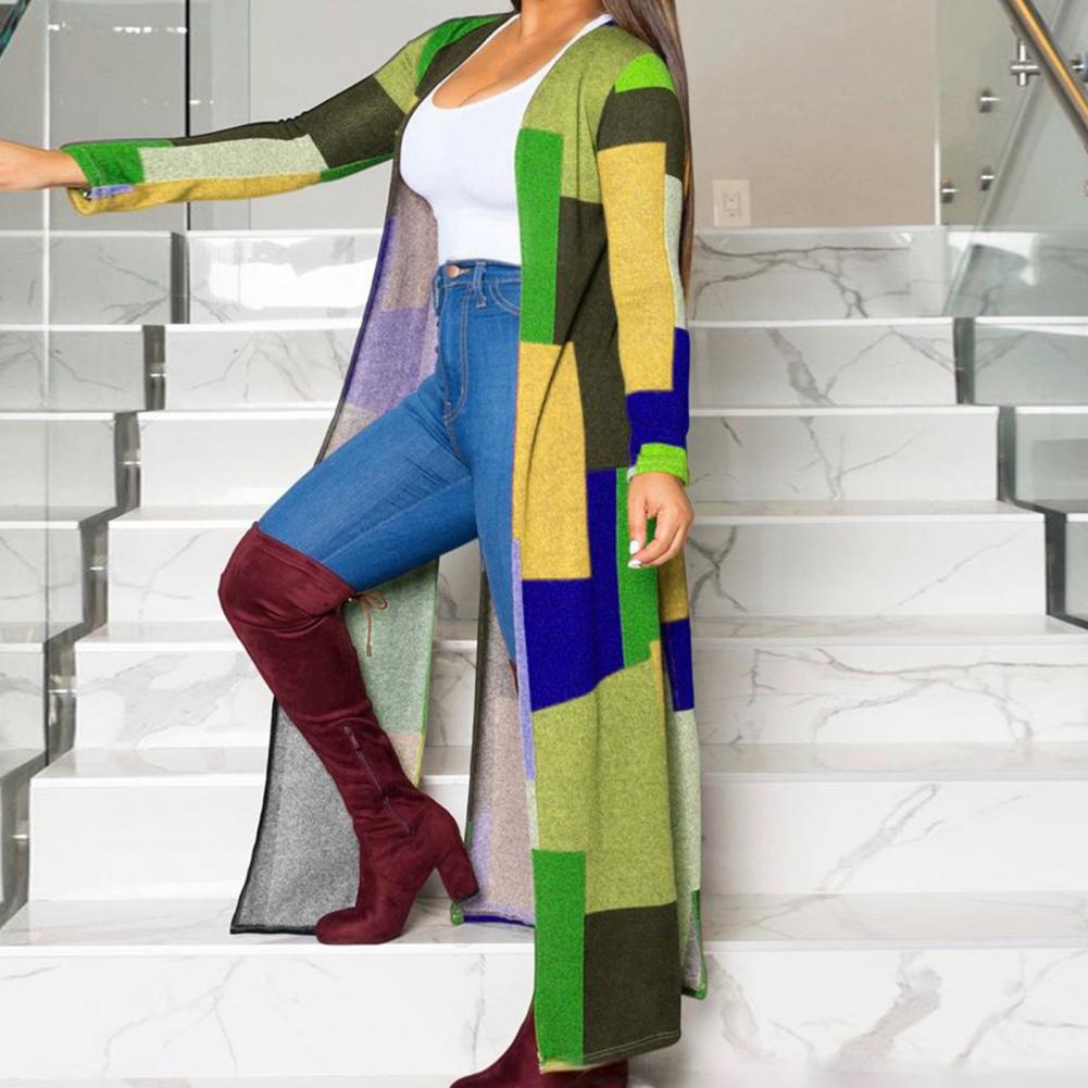 Colorblock Long Sleeve Maxi Longline Cardigan Sweater