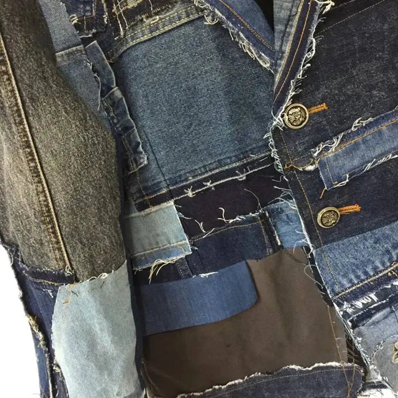 Men's Denim Colorblock Patchwork Splicing Deconstructed Heavy Industry Cowboy Jean Blazer