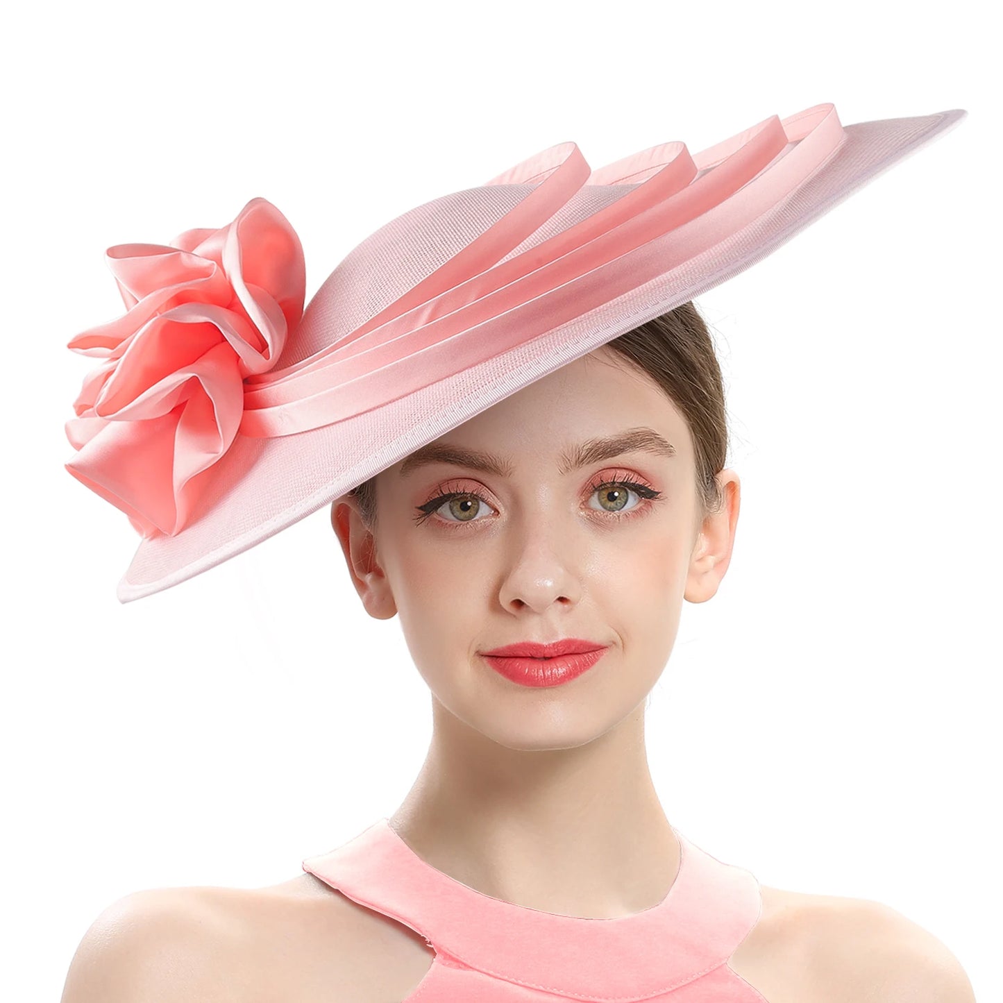 Oversized Slanted Big Floral Bow Detail Church/Kentucky Derby Fedora Hat