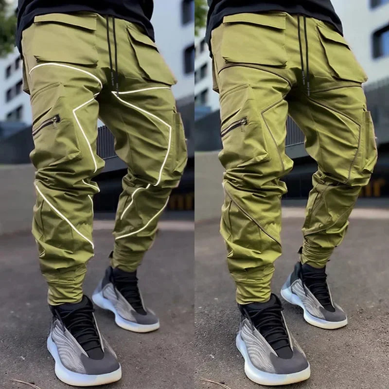 Men‘s Elastic Waist Solid/Colorblock Multi-Pocket Harem Cargo Pants