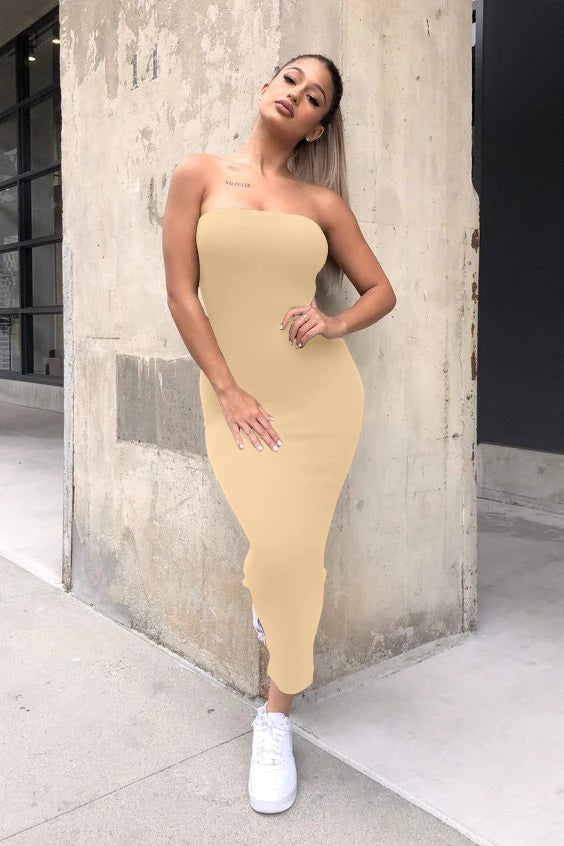 Sleeveless Solid Color Tube Maxi Dress Dress