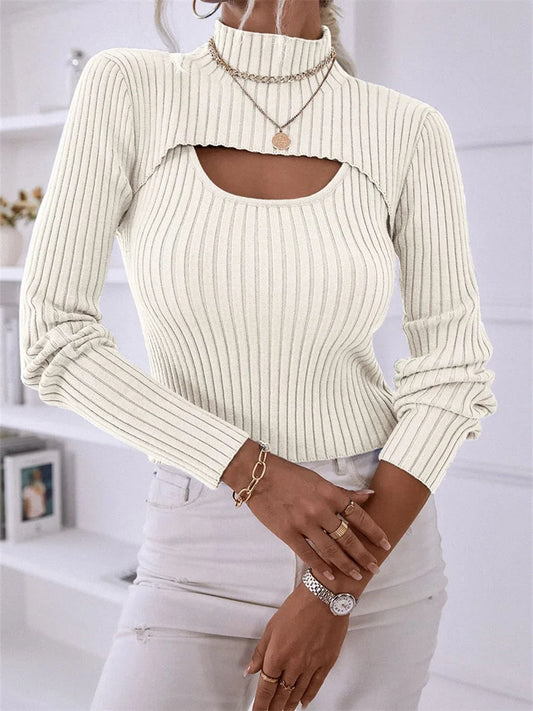 Ribbed Hollow-Out Women's Sweater