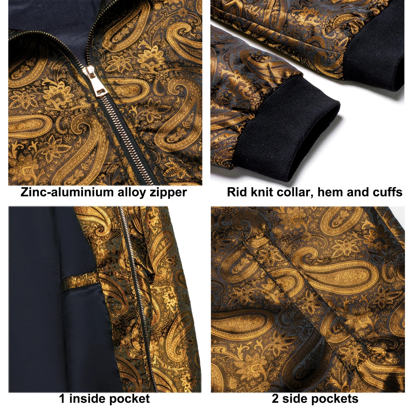 Men's Jacquard Paisley Lightweight Streetwear Zipper Bomber Jacket