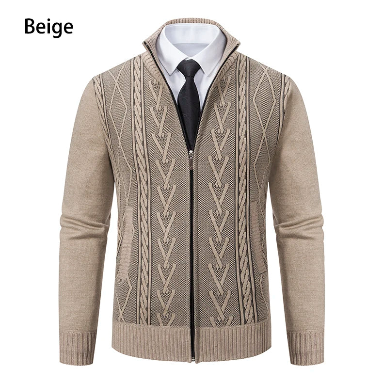 Men's Stand Collar Knitted Cardigan Zipper Sweater Jacket