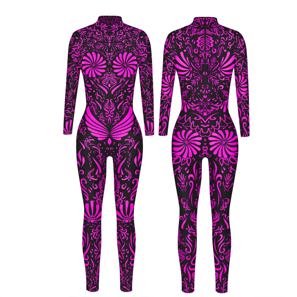 Geometric Striped Print Skin Tight Long Sleeve Cosplay Women's Jumpsuits