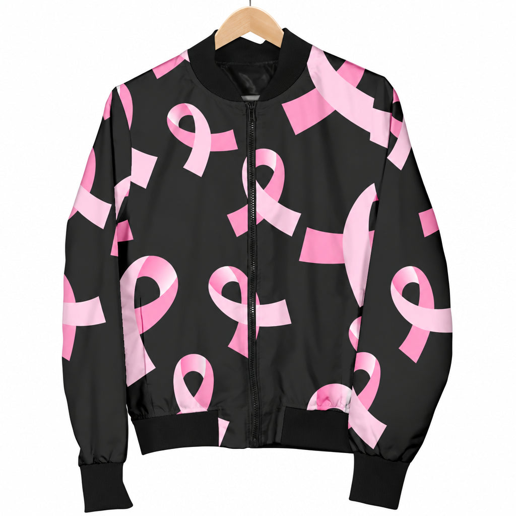 Breast Cancer Awareness Ribbons 3D Print Women's O-Neck Zipper Bomber Jacket