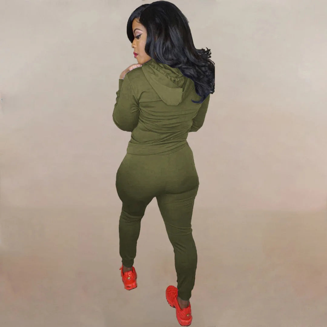 Drawstring Ripped Hollow-Out Women's Solid Color Hoodie Sweatshirt & Ripped Skinny Jogger Sweatpants Tracksuit