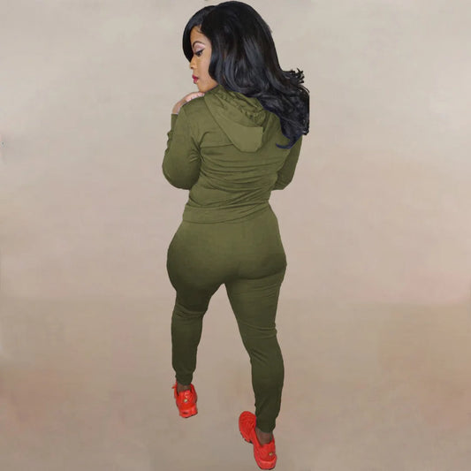 Drawstring Ripped Hollow-Out Women's Solid Color Hoodie Sweatshirt & Ripped Skinny Jogger Sweatpants Tracksuit