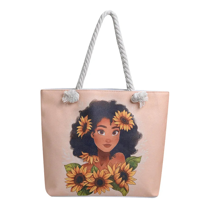 Black African Woman 3D Canvas Print Women's Single Shoulder Large Capacity Tote Bags