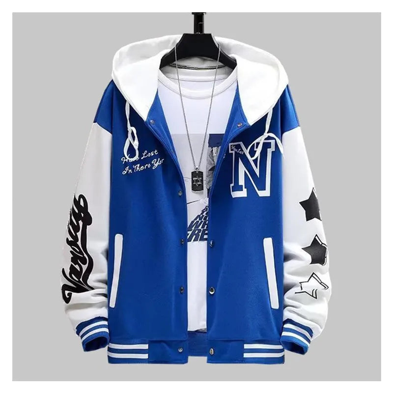 Men's Hip-Hop Hooded Letterman's Slim Fit Baseball Bomber Jacket