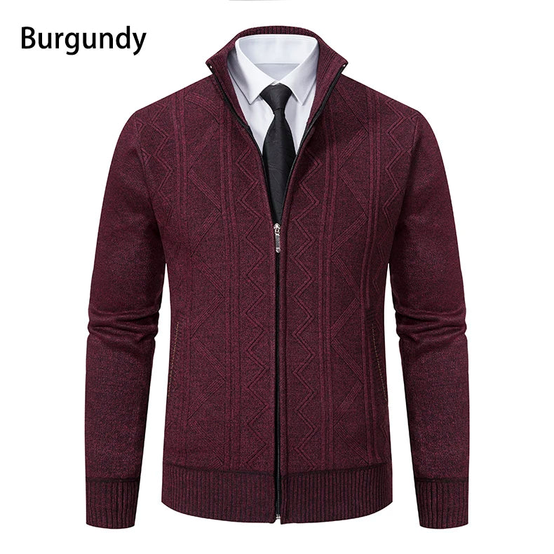 Men's Stand Collar Knitted Cardigan Zipper Sweater Jacket