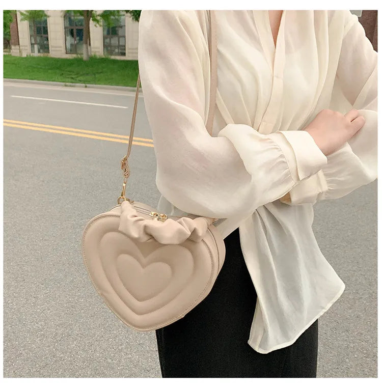 Heart Shape Small Designer Crossbody Solid PU Leather Top Handle Purse