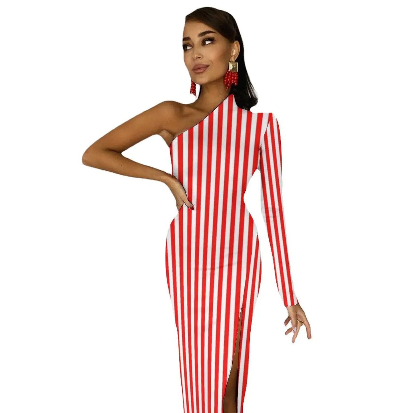 Striped/Rainbow Striped/American Flag Print One Sleeve Asymmetrical Bodycon Midi Dresses