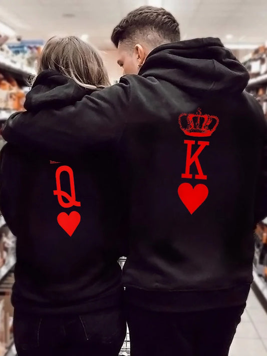 Couples Matching Heart King or Queen Playing Card Graphic Hoodie Sweatshirts