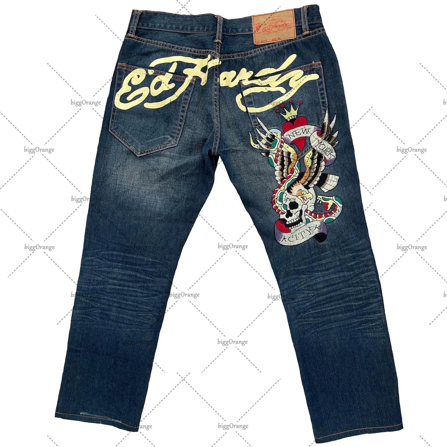 Men's Embroidered Hip-Hop High Waisted Straight Retro Loose Wide Leg Denim Jeans